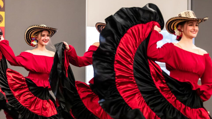 Students in costume dancing